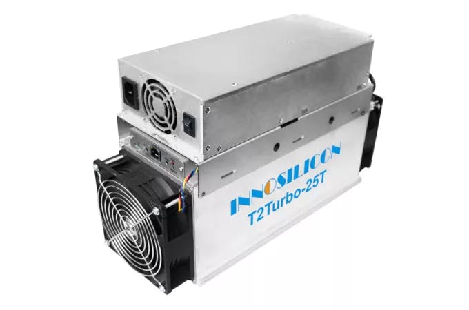 Innosilicon T2 Turbo (25Th) asic miner on white background